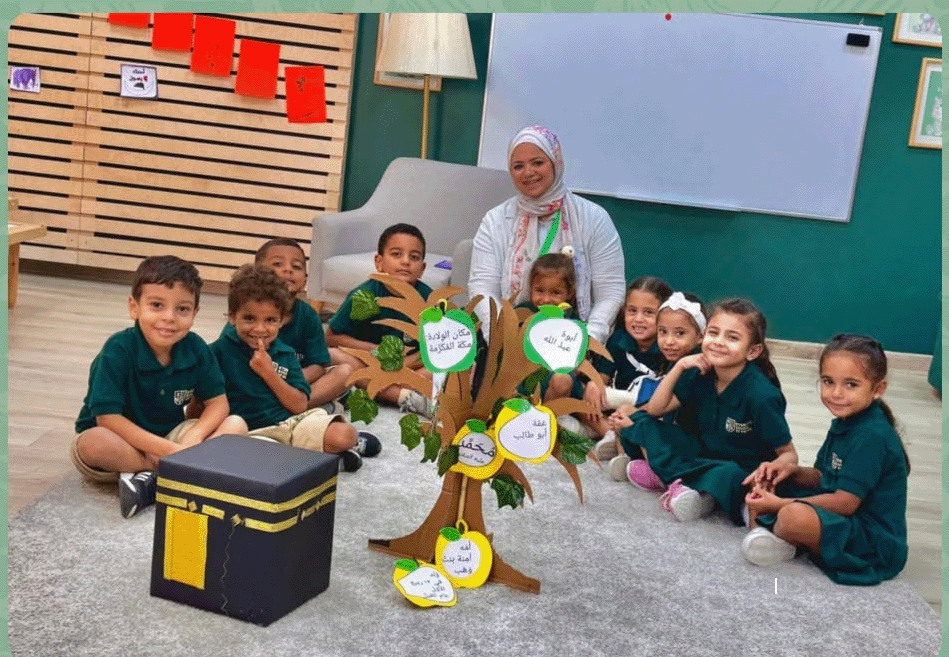 Students and a teacher sharing a classroom group activity