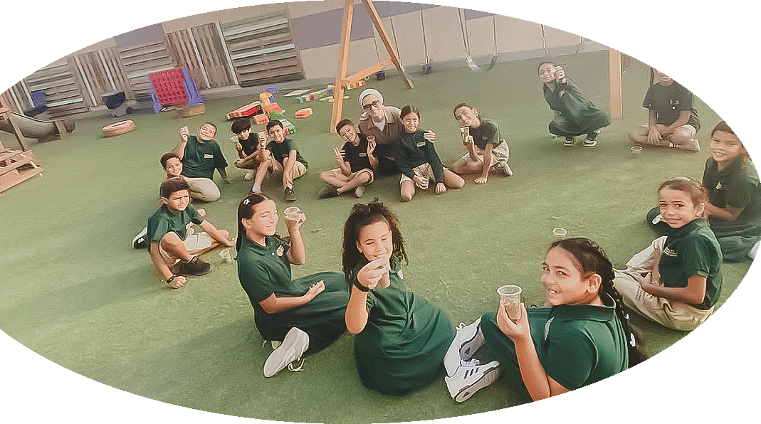 Students exploring together in an outdoor learning circle
