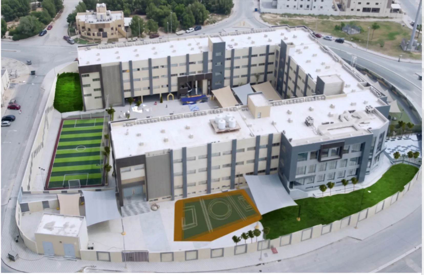 Aerial view across Eternity School of Egypt campus and play areas