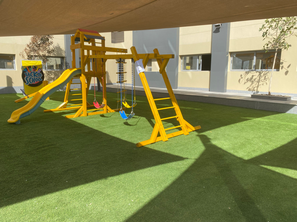 ESE students and families gathering in the school courtyard